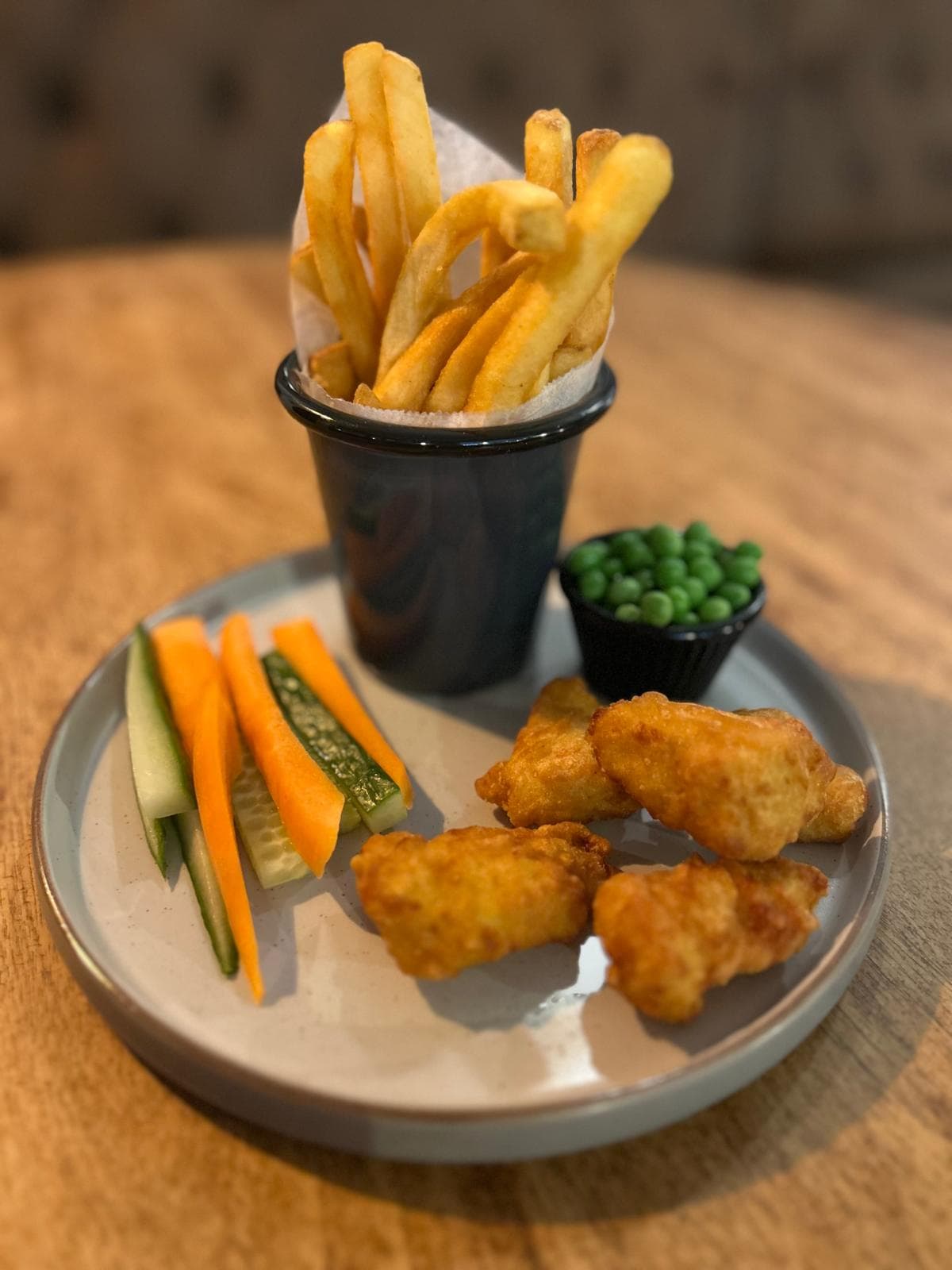 Chicken Strips & Chips, with Peas or Beans